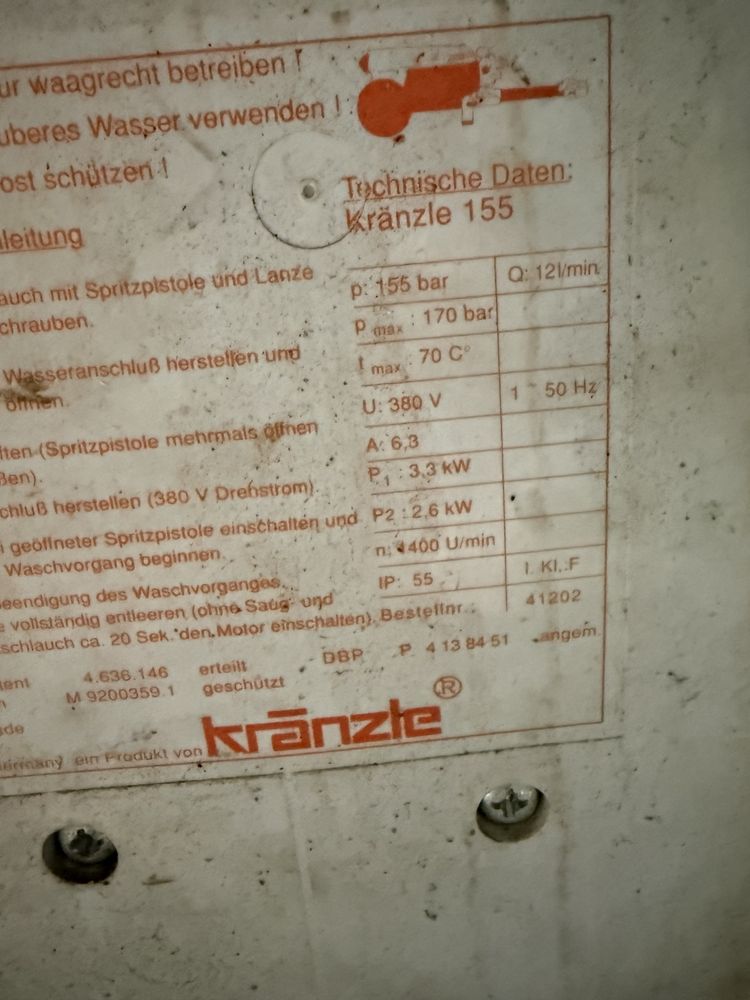 Myjka Kranzle 155 / cisnieniowa Karcher 170 bar