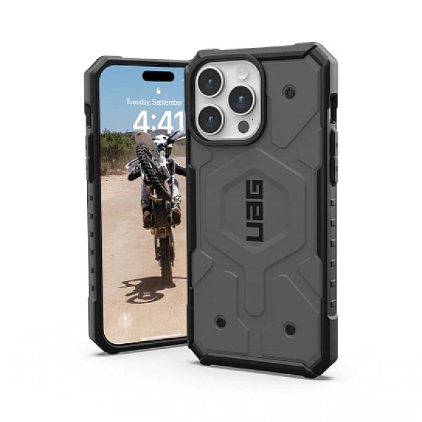 Etui UAG Pathfinder MagSafe do iPhone 15 Pro Max - srebrny