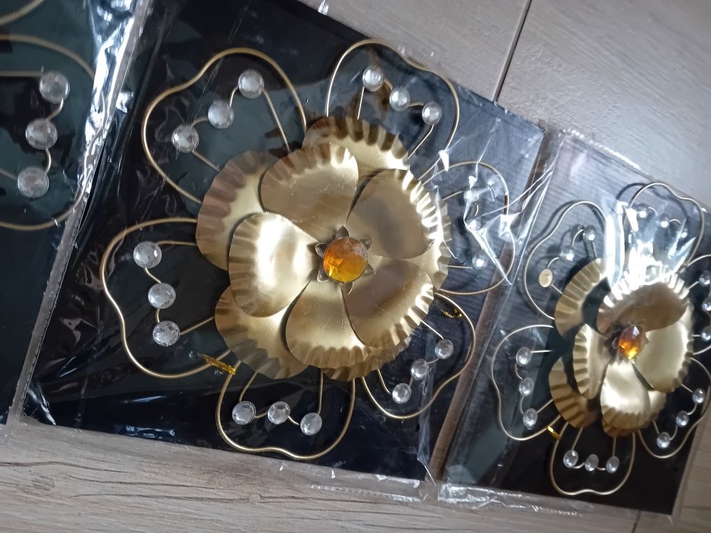 Metalowe kwiaty 3 szt złote ozdoba