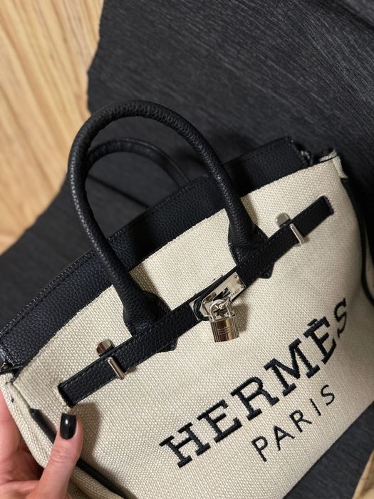 Сумка шопер | шкіра та тканина | жіноча бежева сумка