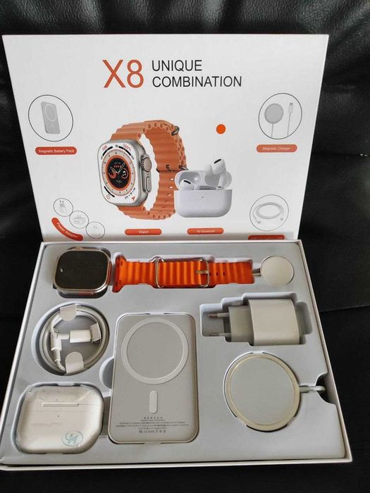 Премиум-набор X8 | Смарт-часы + Bluetooth наушники + зарядки