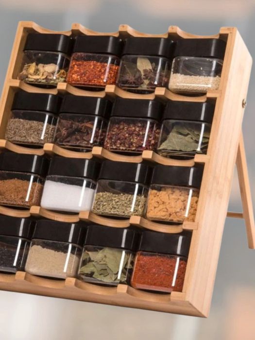 Przyprawnik Bambusowy Słoiczki Nowy Organizer na Przyprawy Stojak