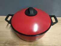 Garnek 4L z Cedzakiem KitchenCraft Czerwony, Pokrywka z Sitem #6221