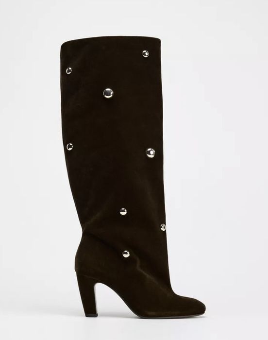 Оксамитові черевіки zara, коричневі сапожки зара