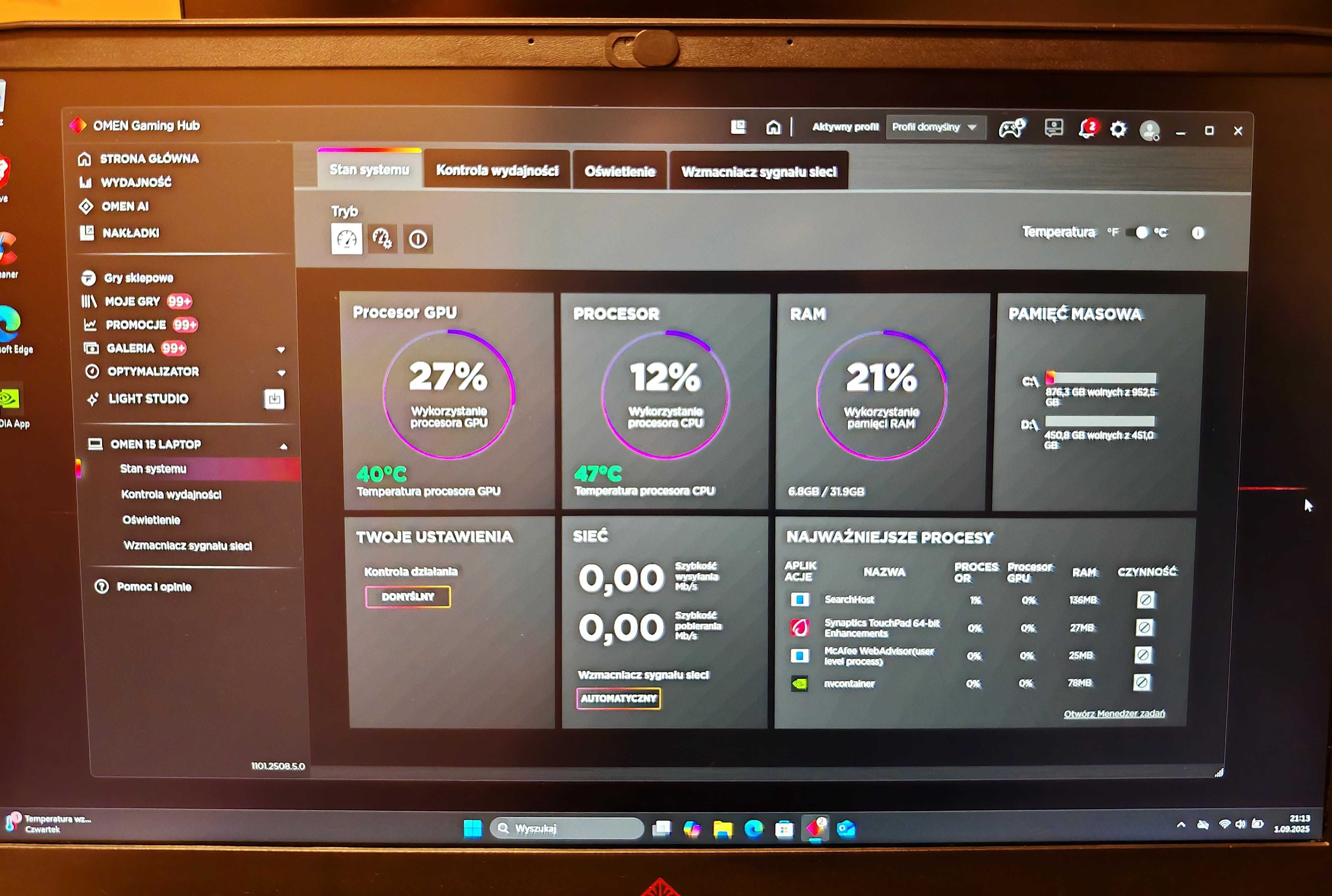 Laptop HP Omen 15-dc0006ng i7- 8750H GTX1060 6GB 32GB 1.5TB SSD Win11