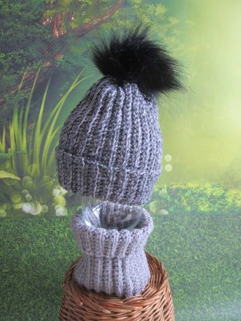 Nowy melanżowy zestaw jesienno-zimowy czapka+komin*Handmade *MN2*