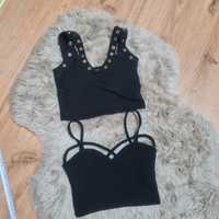 Crop top zestaw boohoo i Miss Selfridge r. XS czarne krótka bluzka imp