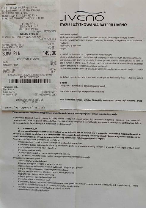 Bateria umywalkowa ARM-Sigma-6 firmy Liveno 2 lata gwarancji