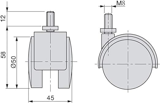 emitools zestaw 4 kółek meblowych ze sworzniem i hamulcem 50 mm