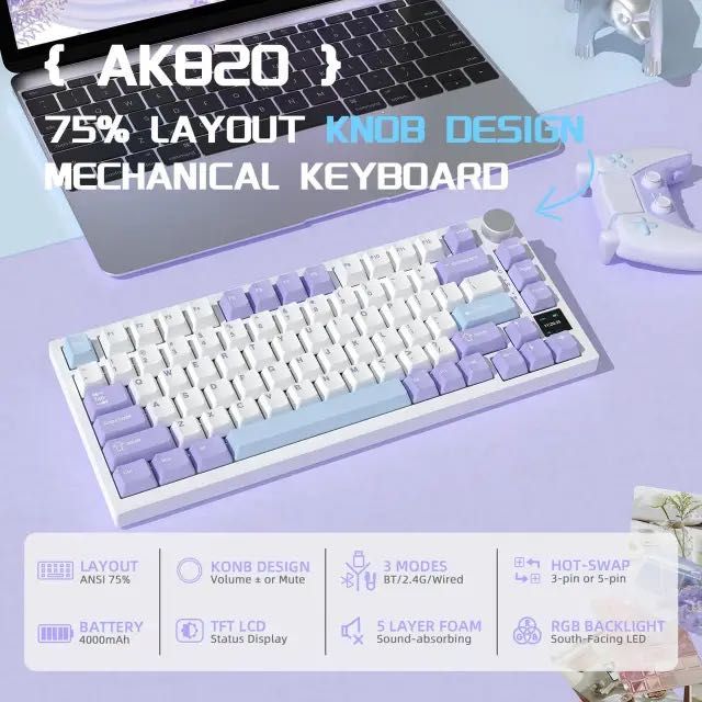 Клавиатура Ajazz AK820 Pro RGB White Purple Blue