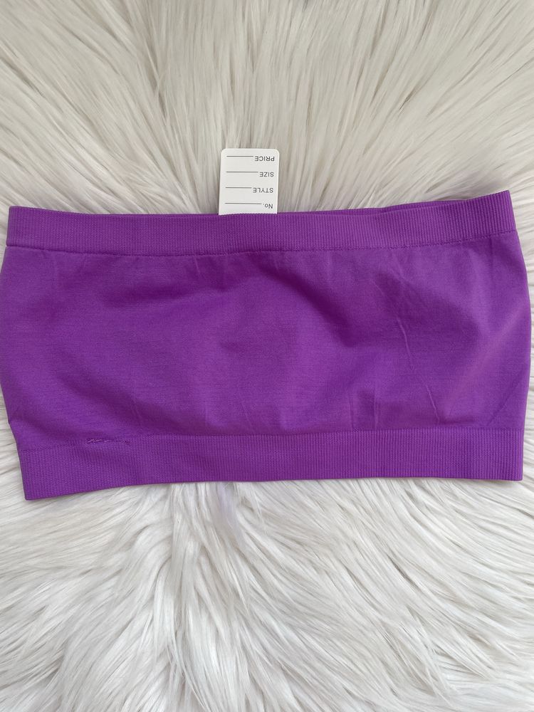 Top fioletowy z cyrkoniami crop top bez ramion S