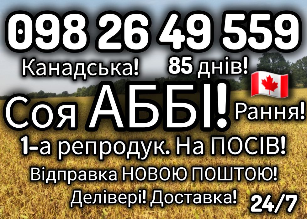 Канадська рання соя АББІ 1-А РЕПРОДУК на ПОСІВ! Відправка НП! Делівері