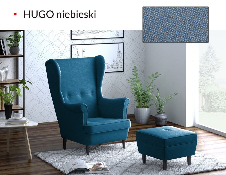 FOTEL USZAK LEO styl skandynawski DUŻY i WYGODNY solidny PODNÓŻEK