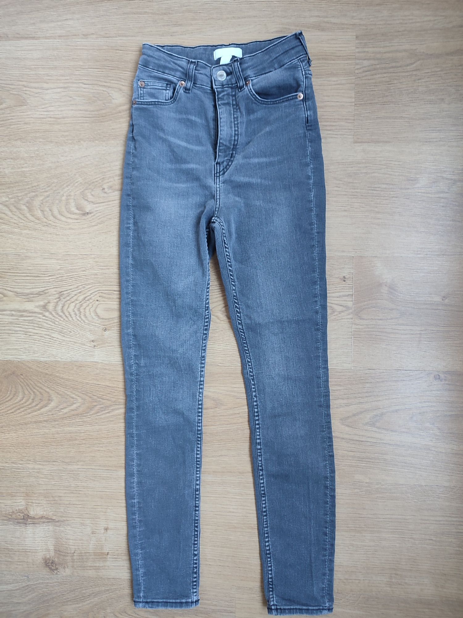 Jeansy damskie skinny rurki high waist wysoki stan szare r. 34 h&m