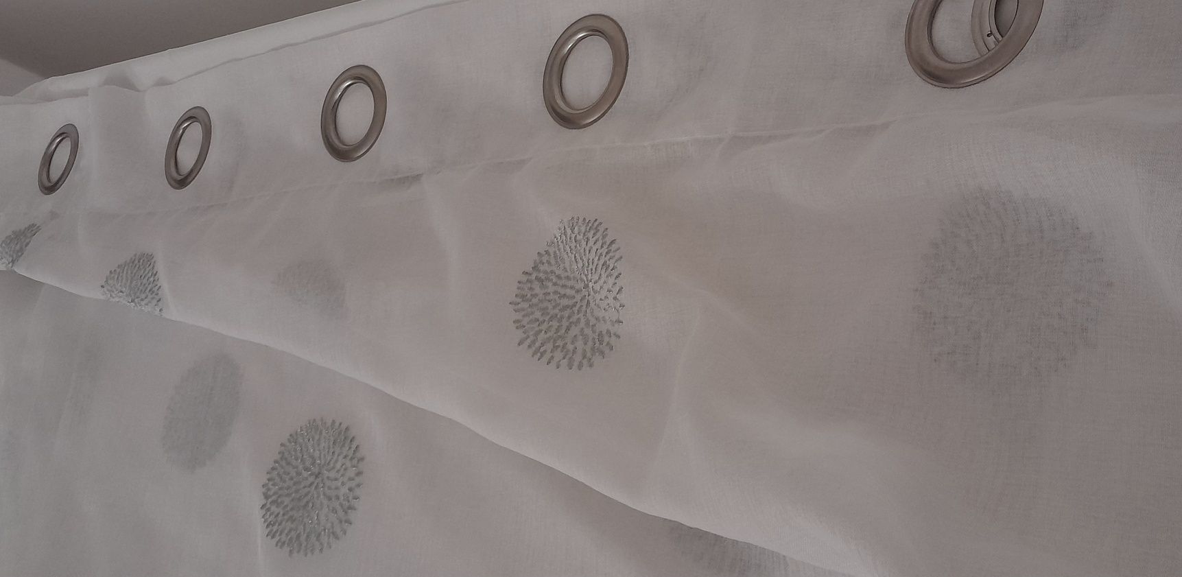 Curtain voil white silver embroidery