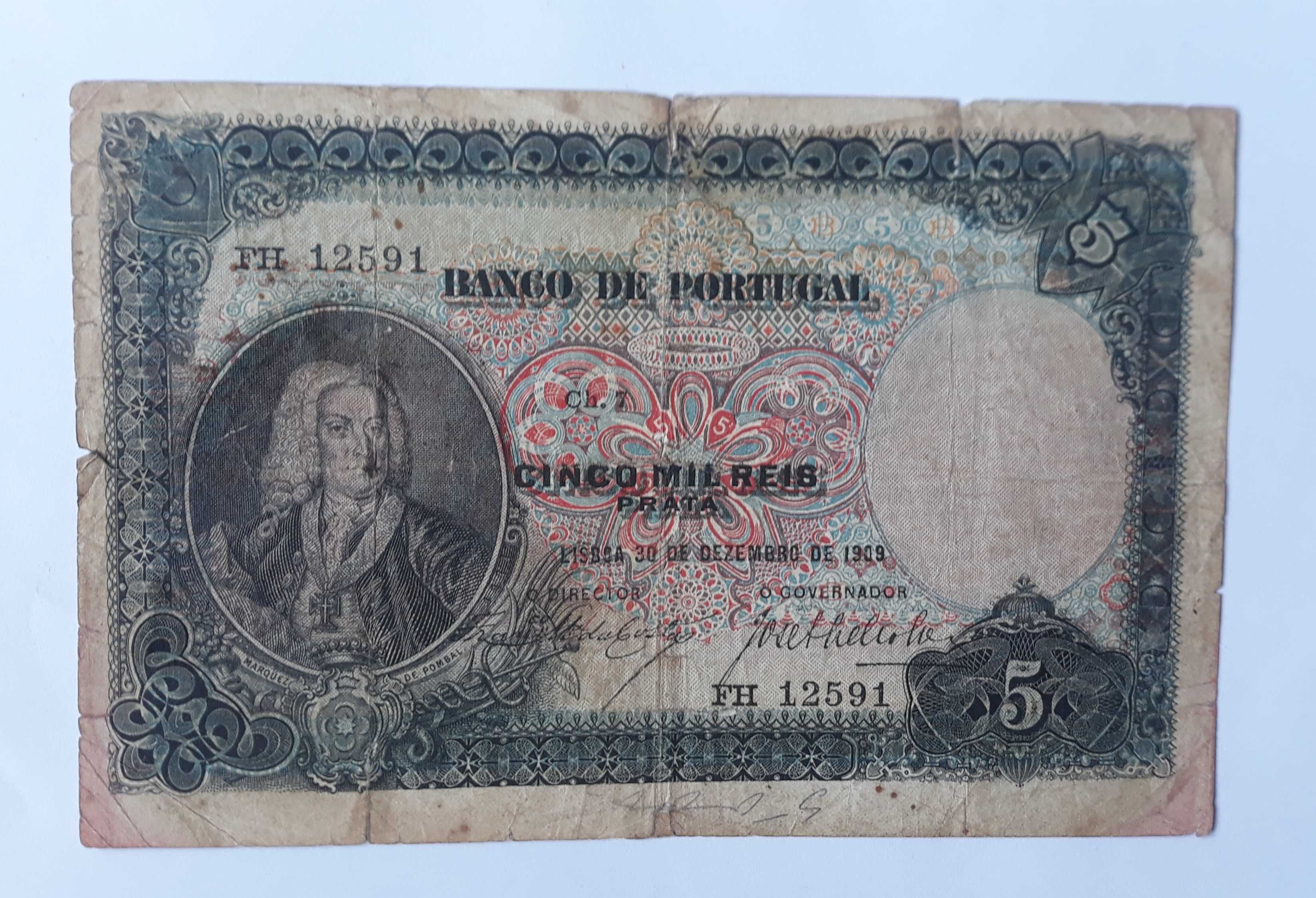 Nota de 5000 réis Prata ch7 de 1909