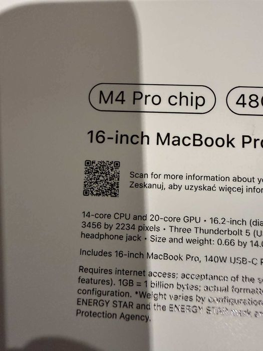 16-calowy MacBook Pro Apple M4 pro 48 Gb ram  Dysk SSD512 GB