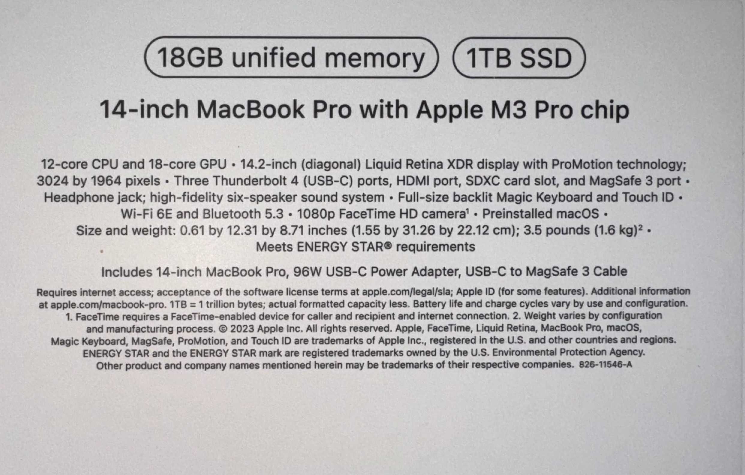 Nowy Apple MacBook M3 Pro : 14-cali, 12-CPU, 18-GPU, 18-GB-RAM, 1TBSSD