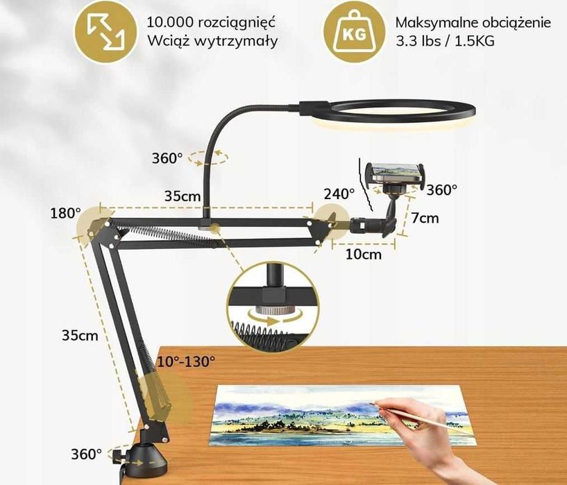 Ramię lampa pierścieniowa z uchwytem do slefie 10 cali TRL-20 PRO