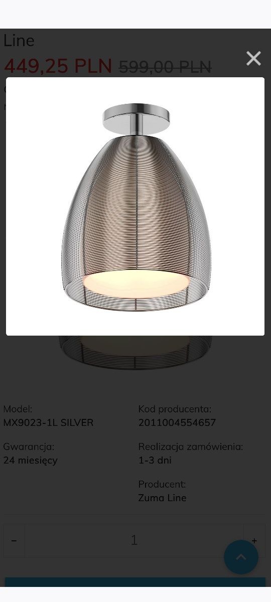 Lampa sufitowa PICO 30 srebrna MX9023-1L