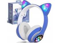 Słuchawki Kotki dla dzieci Bluetooth LED RGB NIEBIESKIE Kocie Uszy
