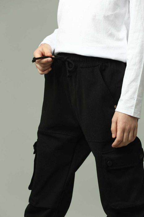 Штани чорні карго підліткові для хлопчиків, штани шкільні для хлопчика