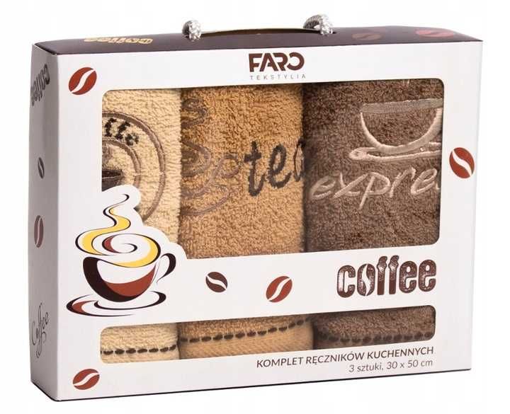 3x Komplet ręczników kuchennych 3szt 30x50 w pudełku COFFEE ŚCIERKI