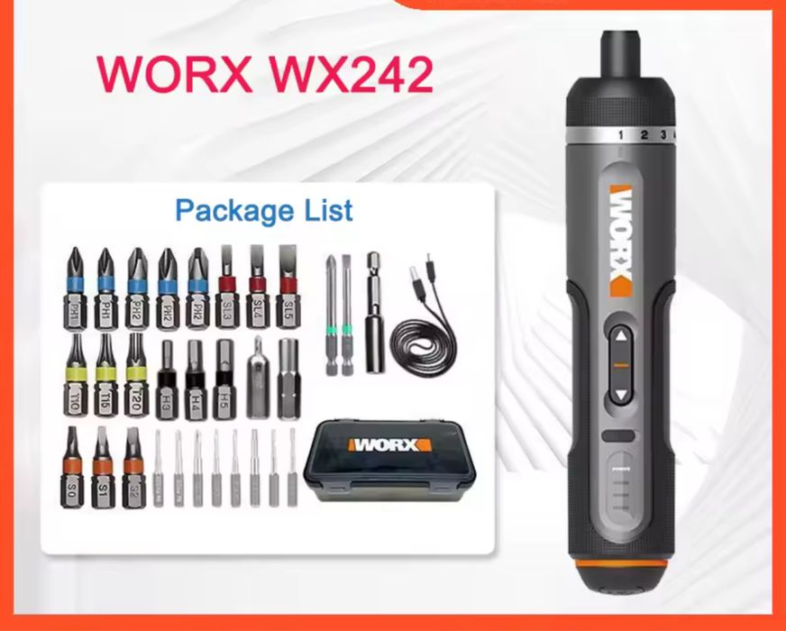 Отвертка аккумуляторная Worx 242 с насадками в кейсе 3 вида