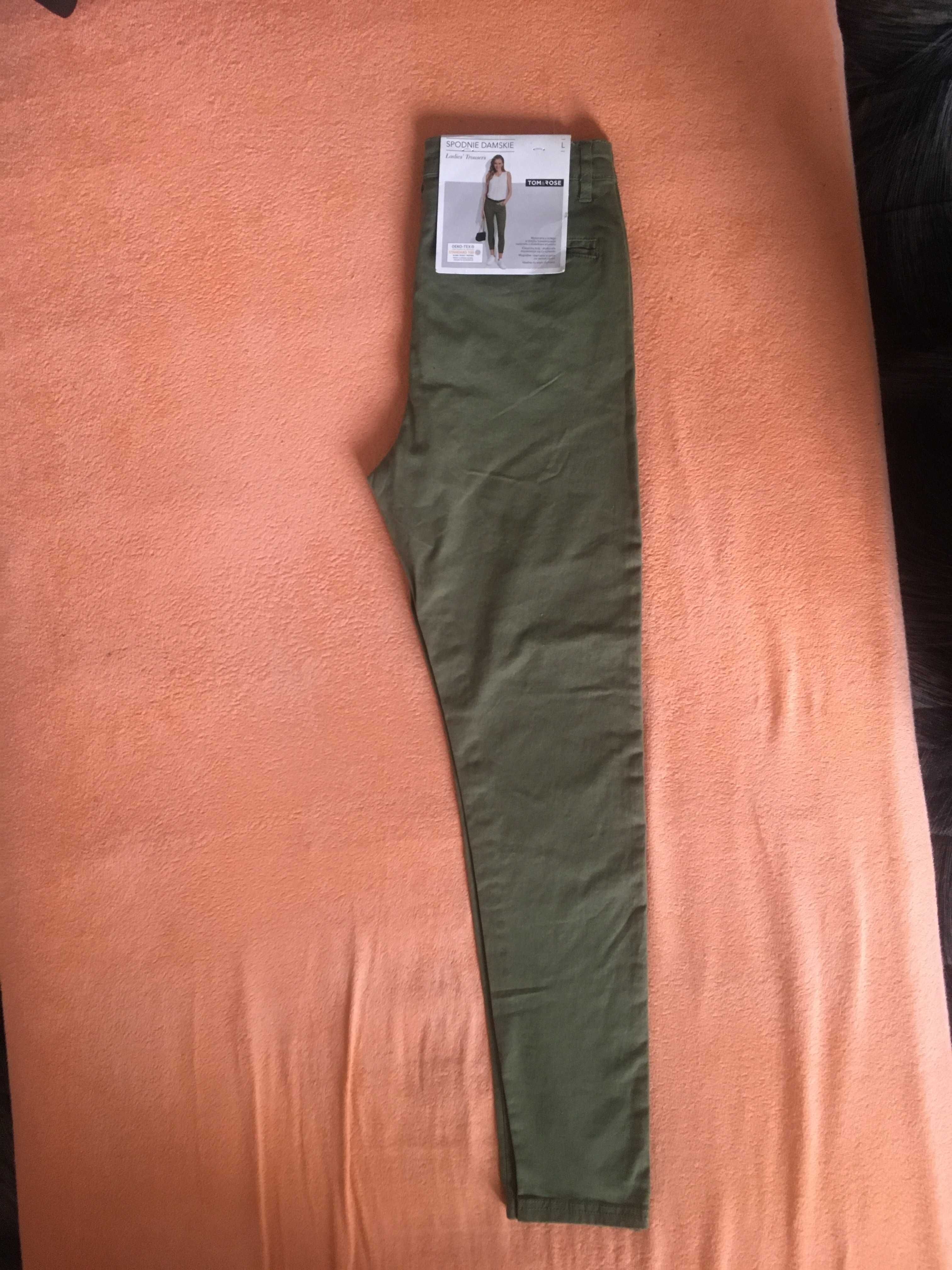 Spodnie bawełniane rurki TOM&ROSE oliwkowe rozmiar L