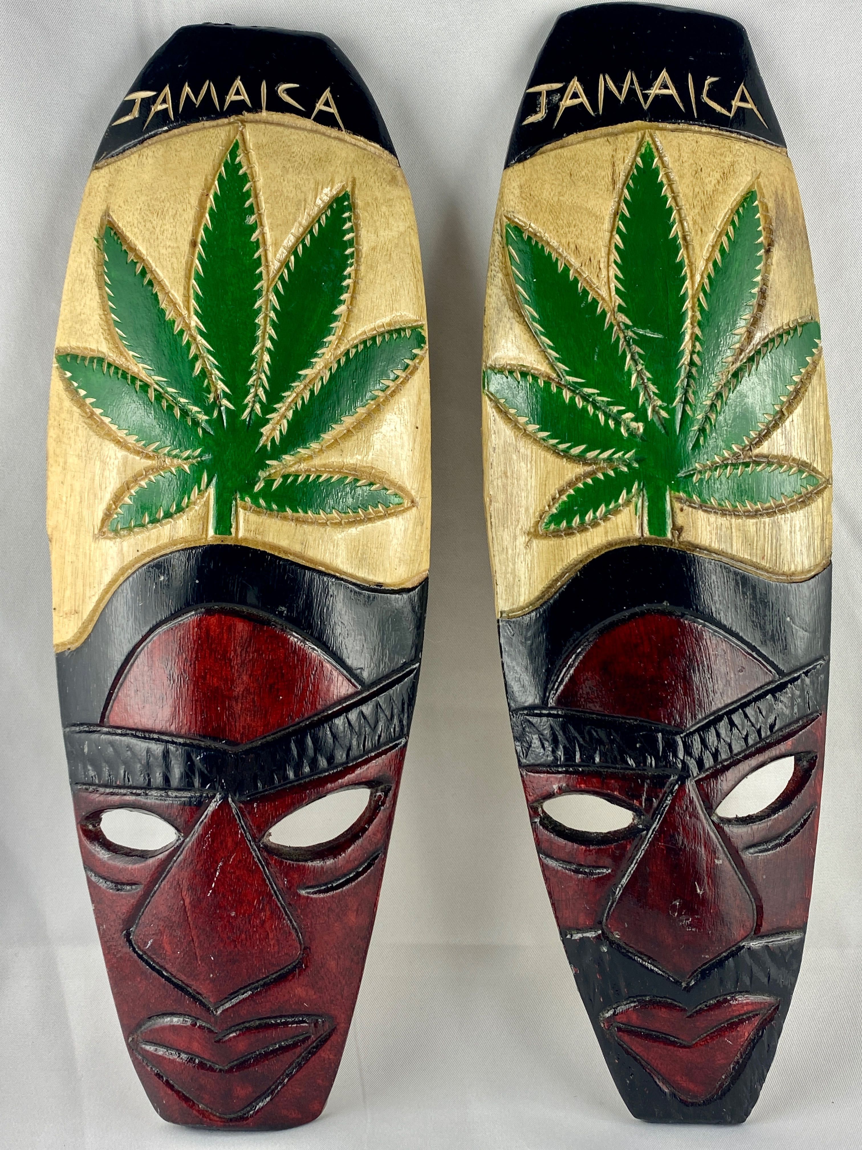 Пара настенных масок из дерева Jamaica ручной работы