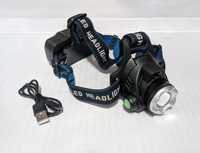 Мощный LED Налобный фонарь, аккумуляторный 2х18650, USB зарядка|ліхтар