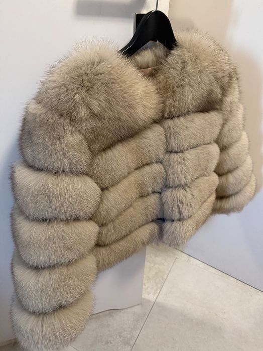 Futro naturalne z lisa NOWE płaszcz kurtka beżowe pikowane M