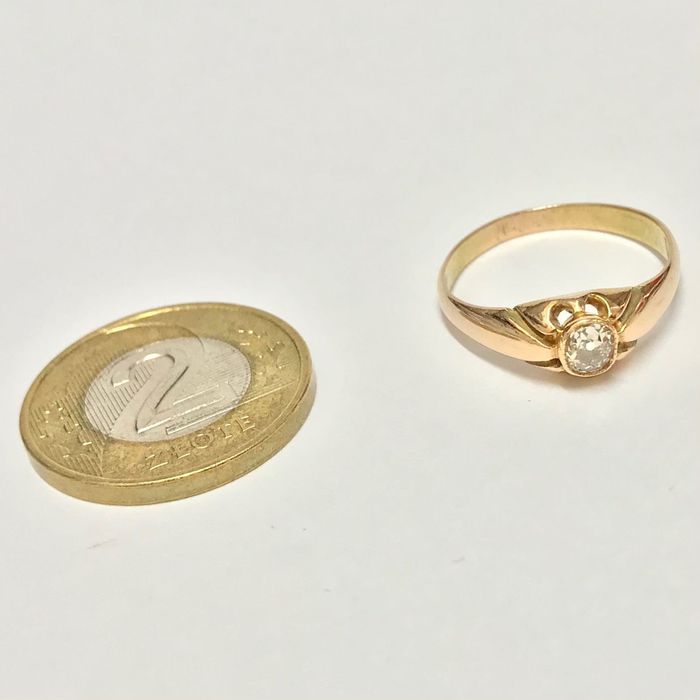 Złoty PIERŚCIONEK 750 18K z DIAMENTEM w starym szlifie 0.35ct ANTYK