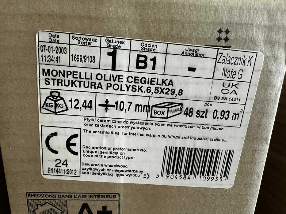 Płytki Paradyż Monpelli Olive Cegiełka Gat. I (4 opakowania) 3.72m2
