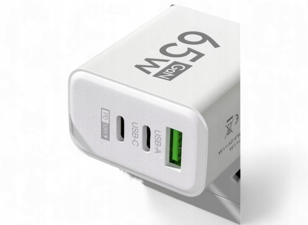 Szybka ładowarka 65w Gan USB-C USB-A