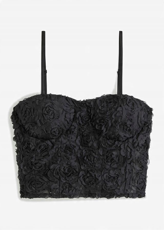 B.P.C krótki top w kwiaty 3D czarny r.48
