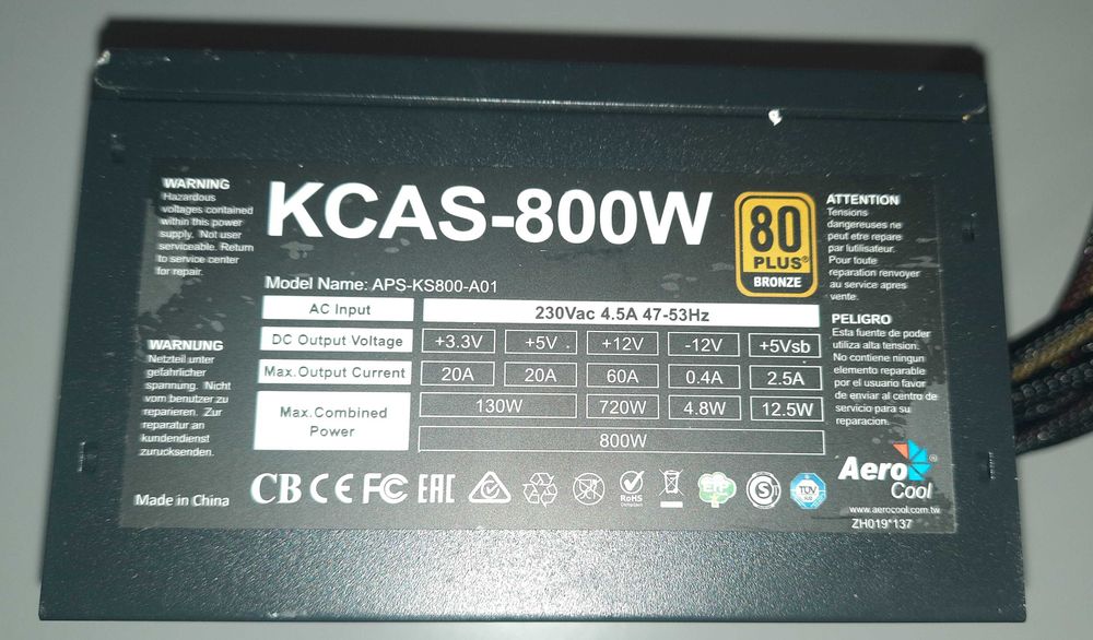 Fonte ATX aerocool KCas 800w