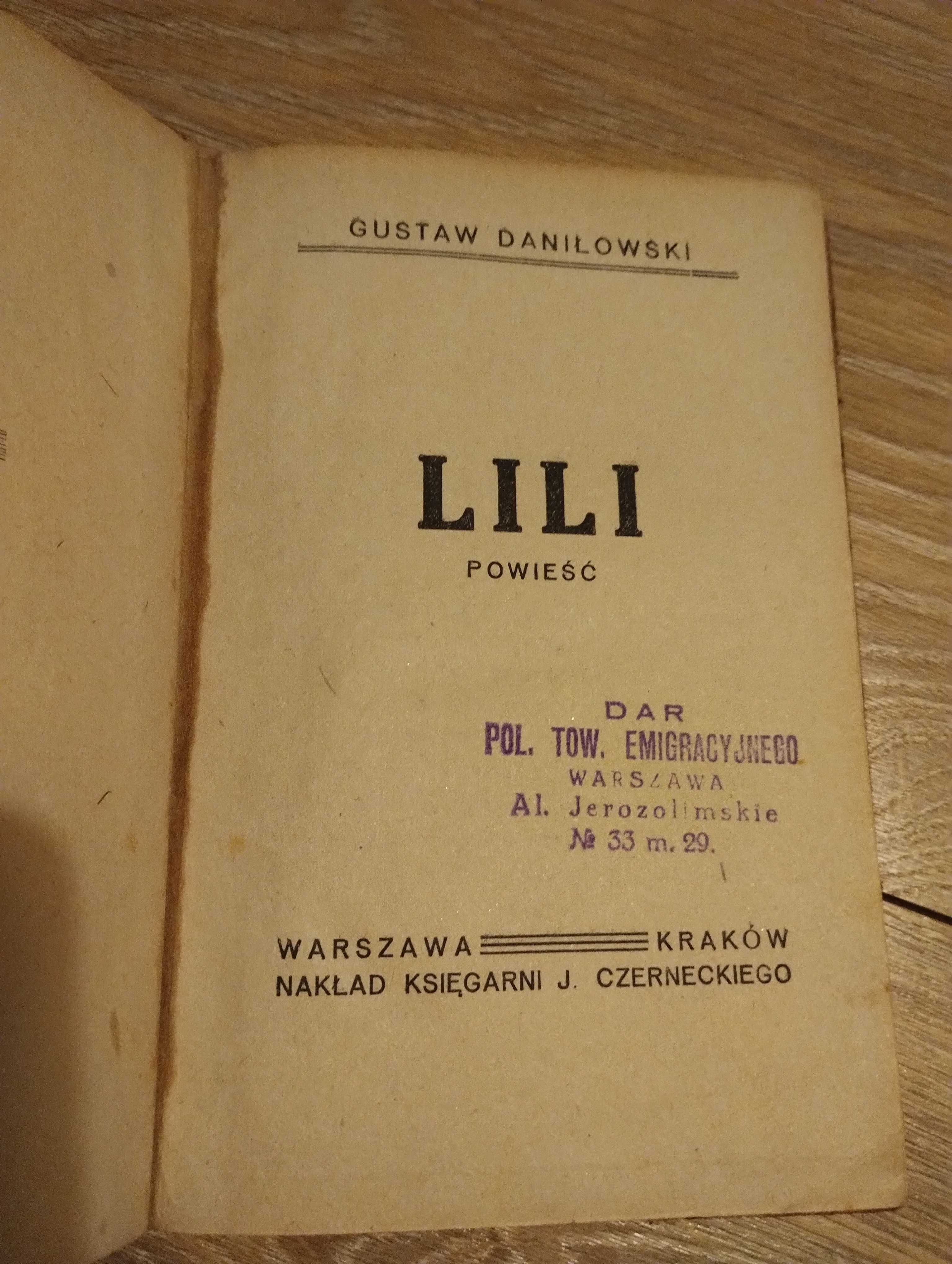 Gustaw Daniłowski Lili powieść stara książka