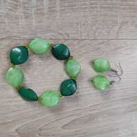 Zestaw 2 szt biżuterii bransoletka, kolczyki zielone