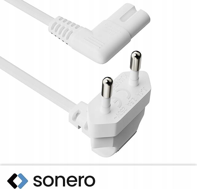 wtyczka prosta sonero 250v opis iec c7 euro8 kąt 90° biała zasilanie