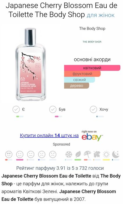 Продам туалетну воду Japanese Cherry Blossom