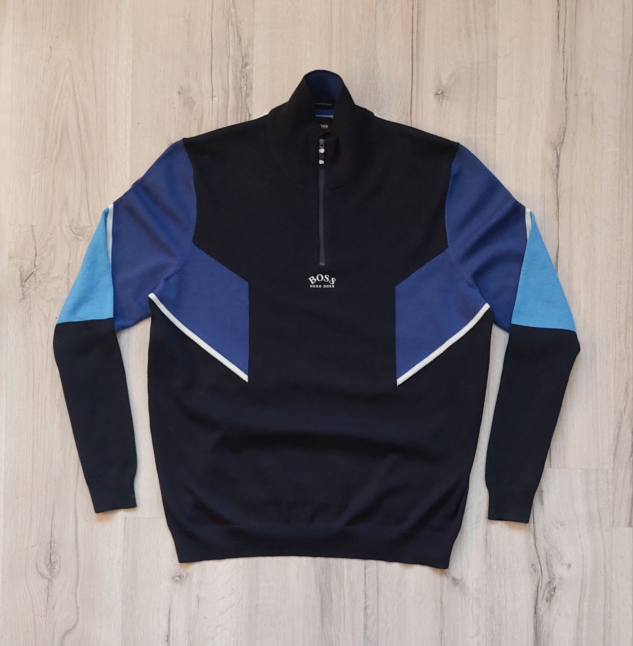 Boss nowy sweter męski rozpinany golf wełna r. XL