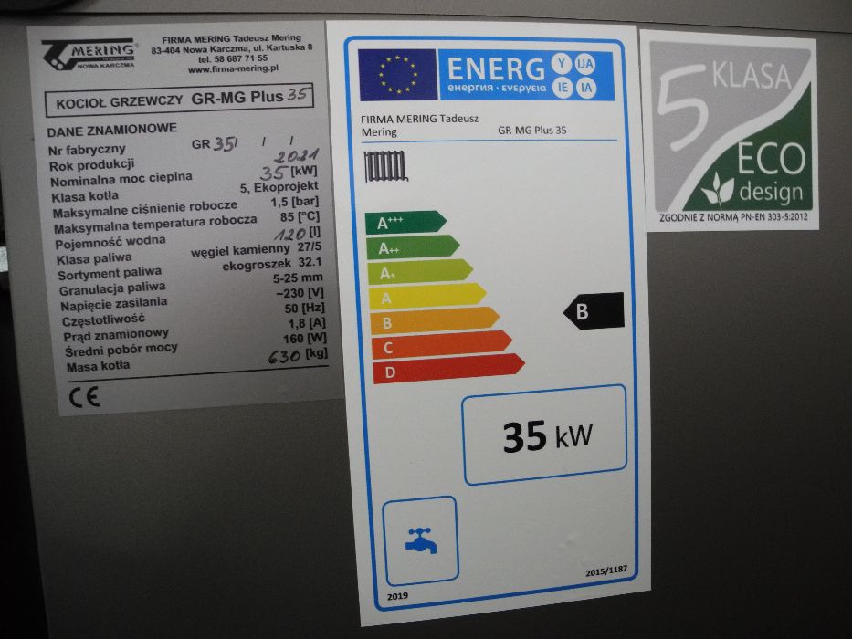 Kocioł, piec z podajnikiem żeliwnym na ekogroszek 35 kW Mering