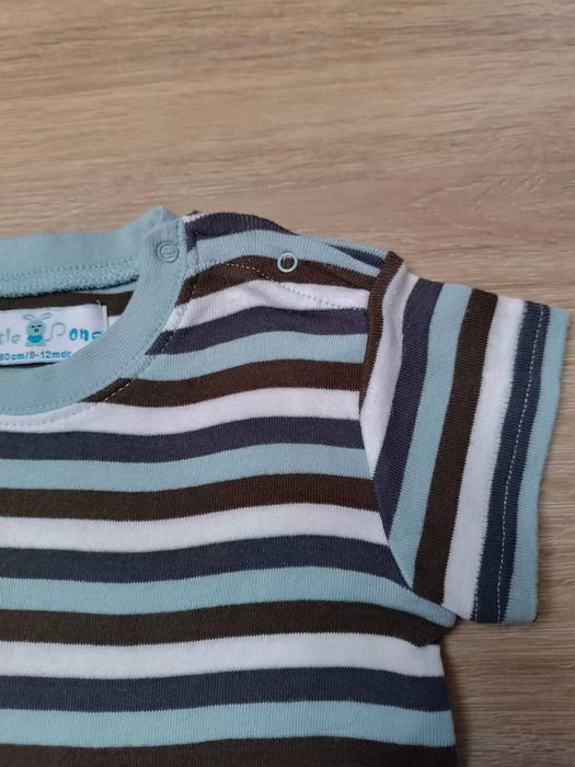 Bluzka koszulka t-shirt paski biały mięta granat brąz 'Little One' 80