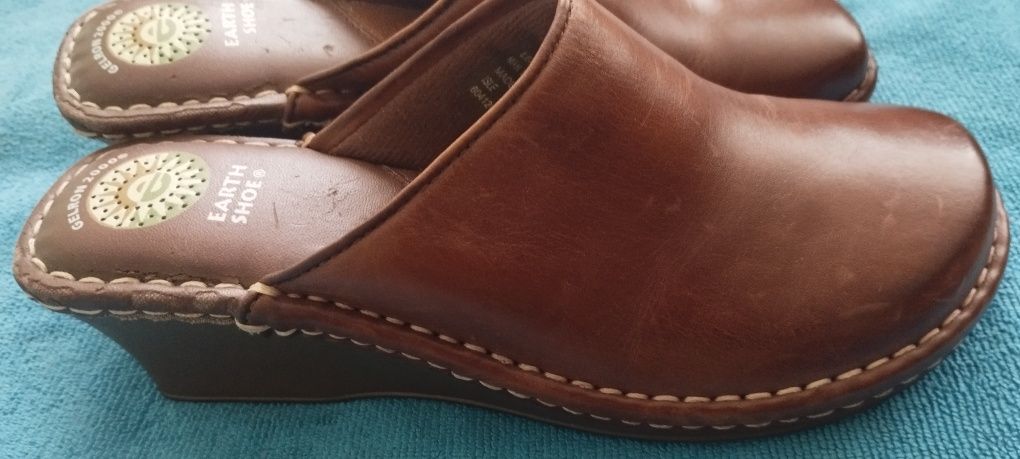 Buty klapki brązowe skórzane Earth Shoe z USA nowe długość wkł 25,5 cm