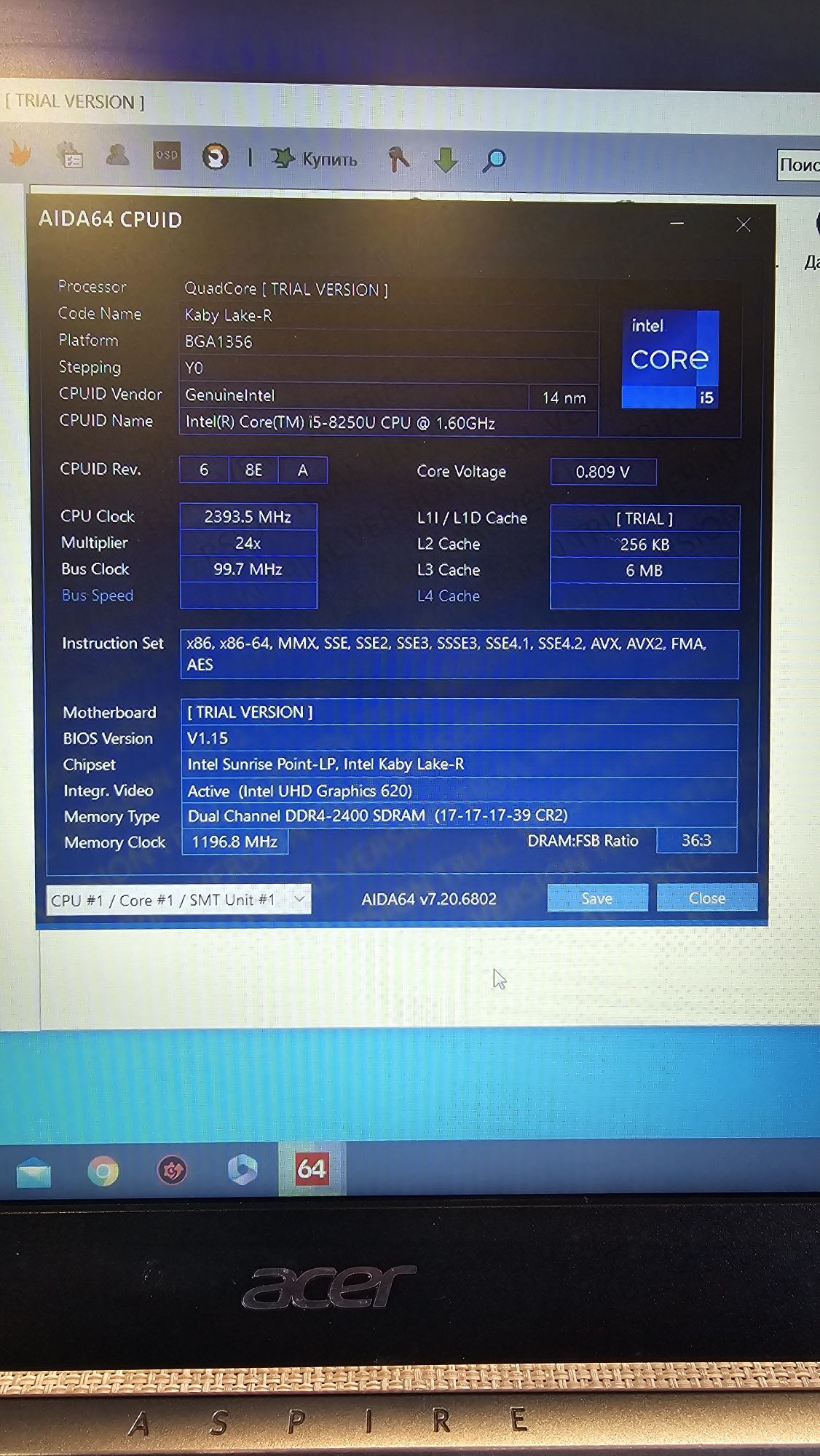 Ноутбук Acer Aspire 5 Intel i5-8250U MX130 2 GB 8 RAM