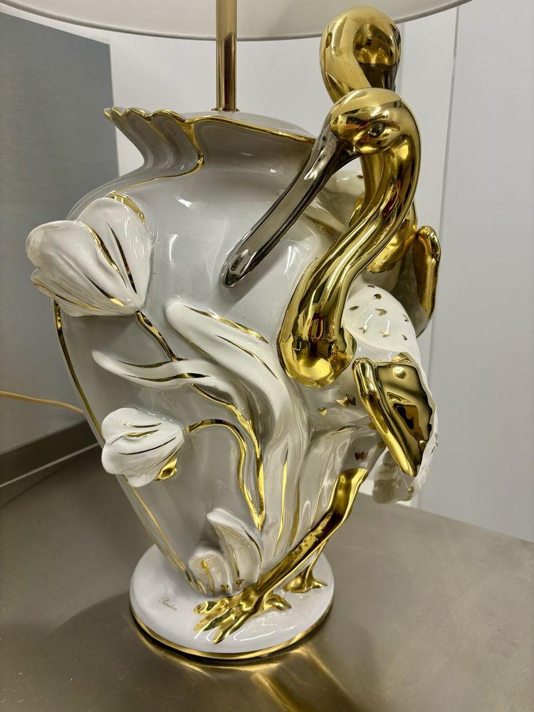 Niesamowita Lampa Paridom Wielka Porcelanowa Rzeźba Czaple złocona 24k
