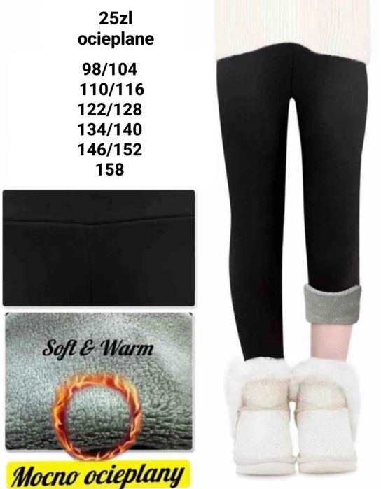 Legginsy ocieplane grube 98-158 czarne