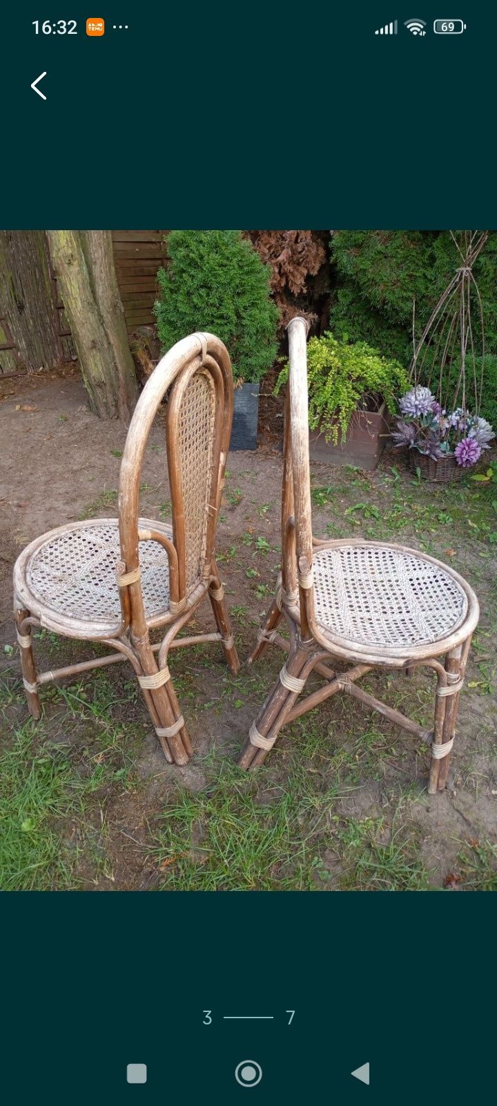 2 śliczne oryginalne krzesła rattan, bambus w stylu Boho
