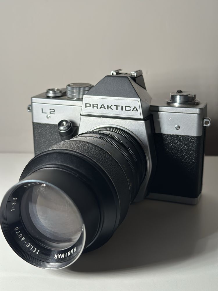 Aparat analogowy Praktica L2 obiektyw Hanimar 135mm 3.5